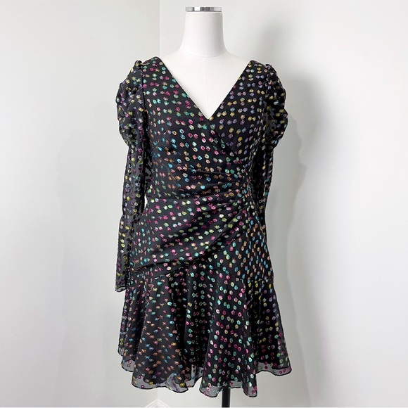 Marchesa Notte Black Dress Women's Multicolor Polka Dot Size 4 - Picture 2 of 14